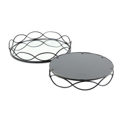 Cheungs Mianzi Black Round Metal 2-pc. Decorative Tray