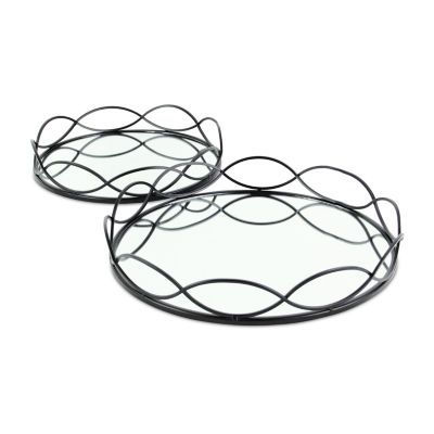 Cheungs Mianzi Black Round Metal 2-pc. Decorative Tray