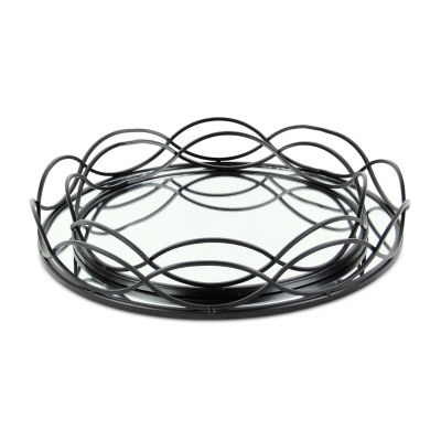 Cheungs Mianzi Black Round Metal 2-pc. Decorative Tray