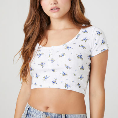 Forever 21 Floral Womens Juniors Crew Neck Short Sleeve T-Shirt