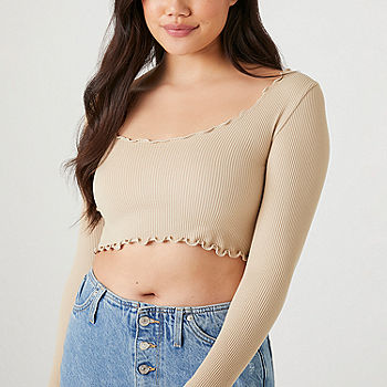 Forever 21 Womens Scoop Neck Long Sleeve Crop Top Juniors - JCPenney