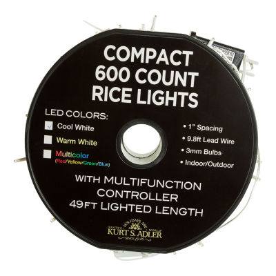 Kurt Adler 600l 49.2-Foot White Led Rice Multi-Function Lights Indoor Outdoor String Lights