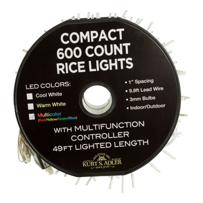 Kurt Adler 600l 49.2 Foot Multicolored Led Rice String Lights