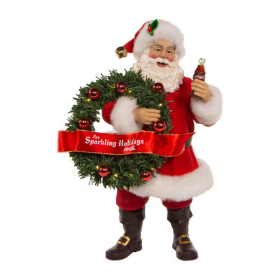 Kurt Adler 10.5-Inch Fabriché Coca-Cola® Battery Operated Santa With Lighted Wreath