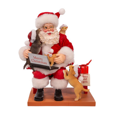 Kurt Adler 9in Fabriché With Laptop And Pets Santa Figurine