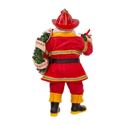 Kurt Adler 11in Fireman With Wreath And Hose Santa Figurine