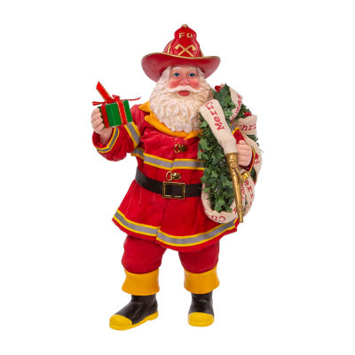 Kurt Adler 11in Fireman With Wreath And Hose Santa Figurine