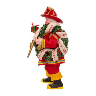 Kurt Adler 11in Fireman With Wreath And Hose Santa Figurine