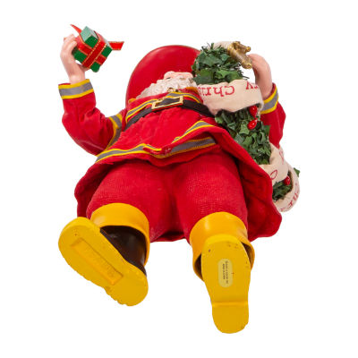 Kurt Adler 11in Fireman With Wreath And Hose Santa Figurine