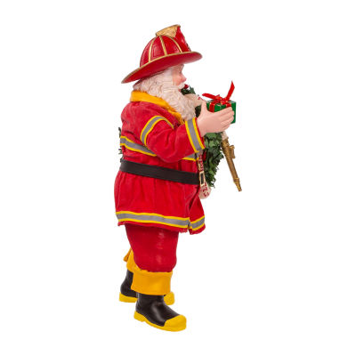 Kurt Adler 11in Fireman With Wreath And Hose Santa Figurine