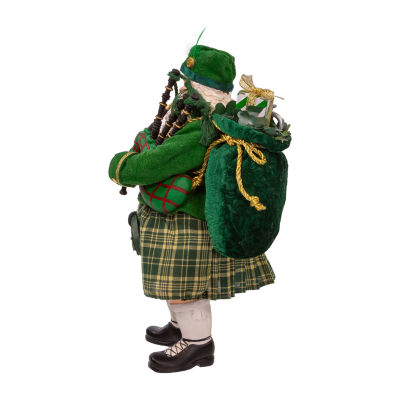 Kurt Adler 10.5in Musical Irish Bagpiper Santa Figurine