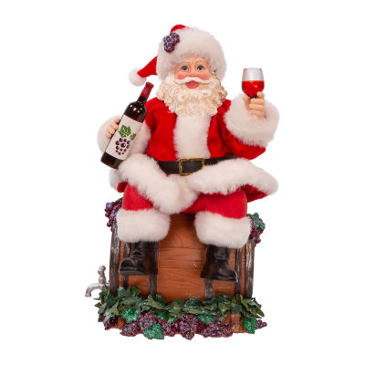 Kurt Adler 10.5-In Sitting On Wine Barrel Santa Figurine