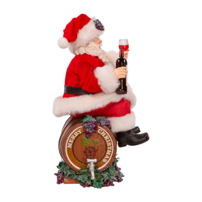 Kurt Adler 10.5-In Sitting On Wine Barrel Santa Figurine