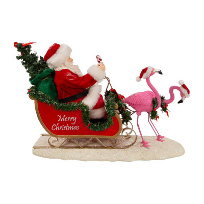 Kurt Adler 10in Flamingos Pulling Sleigh Christmas Santa Figurine