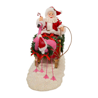 Kurt Adler 10in Flamingos Pulling Sleigh Christmas Santa Figurine