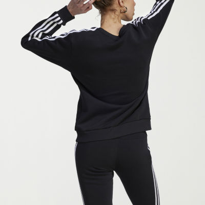 adidas Womens 3 Stripe Fleece Crew Sweatshirt