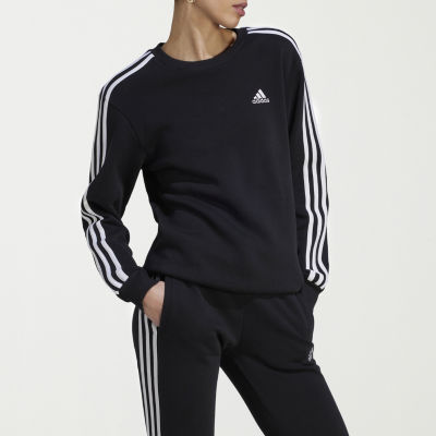 adidas Womens 3 Stripe Fleece Crew Sweatshirt