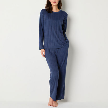 Jaclyn Womens 2-pc. Crew Neck Long Sleeve Capri Pajama Set, Small, Blue