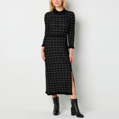 Studio 1 Womens 3/4 Sleeve Midi Sweater Dress