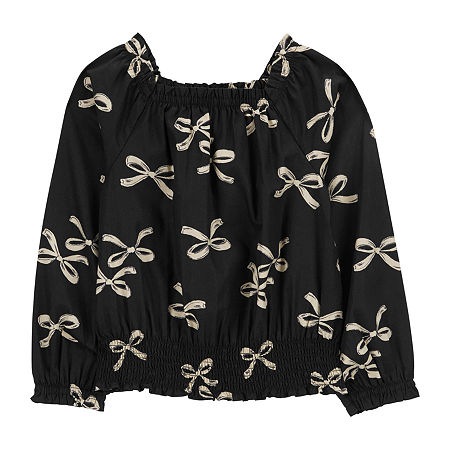 Image of Carter's Little & Big Kid Girls Square Neck Long Sleeve T-Shirt, 5, Black