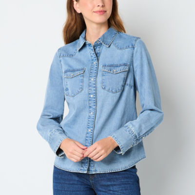 a.n.a Womens Long Sleeve Regular Fit Button-Down Shirt