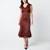 a.n.a Womens Short Sleeve Floral A-Line Dress, Large, Black