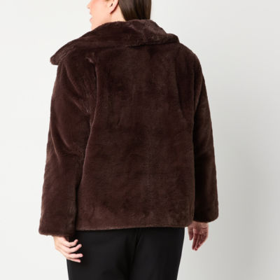 Liz Claiborne Faux Fur Belted Midweight Plus Coat