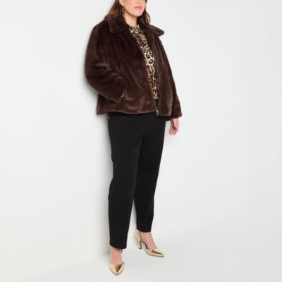 Liz Claiborne Faux Fur Belted Midweight Plus Coat