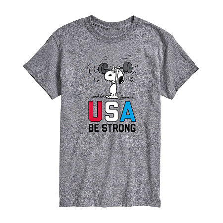 Mens Short Sleeve Peanuts USA Graphic T-Shirt, X-small, Gray