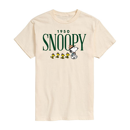 Mens Short Sleeve Peanuts Graphic T-Shirt, Medium, Beige
