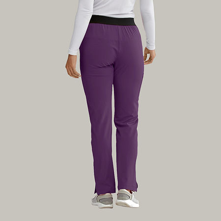 Skechers Sk202 Breeze 3-Pocket Mid-Rise Straight Leg Womens Petite Tag Free Stretch Fabric Moisture Wicking Scrub Pants, Petite X-small, Purple