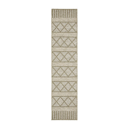 Covington Home Trinidad Geometric Stripes 22X90 Indoor Outdoor Rectangular Runner, One Size, Brown