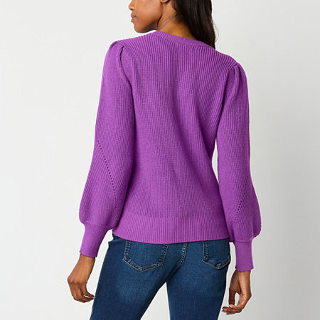 Liz Claiborne Womens V Neck Long Sleeve Rib Knit Pullover Sweater, Petite Xx-large, Purple