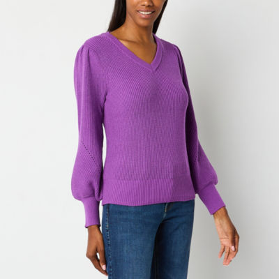 Liz Claiborne Womens V Neck Long Sleeve Pullover Sweater