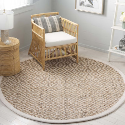 Martha Stewart Nell Bordered Woven Washable 6' X 6' Indoor Round Area Rug