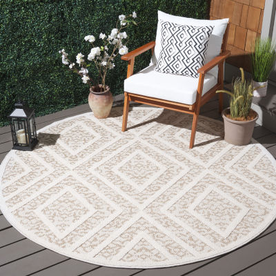 Martha Stewart Iris Geometric Washable 6'7" X 6'7" Outdoor Round Area Rug