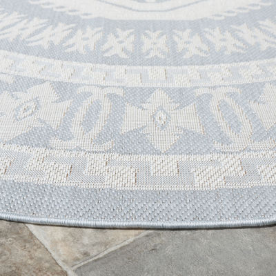 Martha Stewart Meera Medallion Washable 6'7" X 6'7" Outdoor Round Area Rug