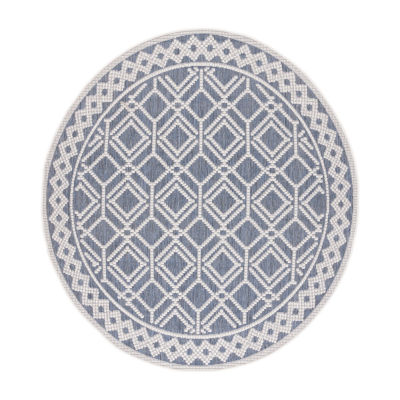 Martha Stewart Ava Bordered Washable 6'7" X 6'7" Outdoor Round Area Rug