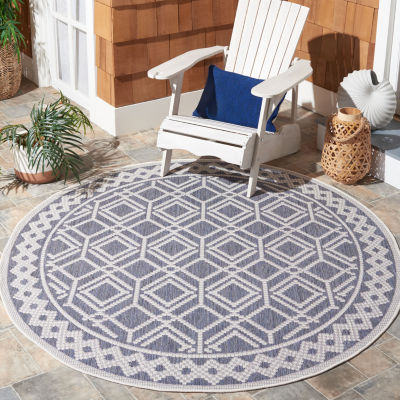 Martha Stewart Ava Bordered Washable 6'7" X 6'7" Outdoor Round Area Rug