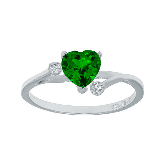 Lab-Created Emerald and Genuine White Topaz Sterling Silver Heart ...