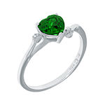 Lab-Created Emerald and Genuine White Topaz Sterling Silver Heart-Shaped Ring