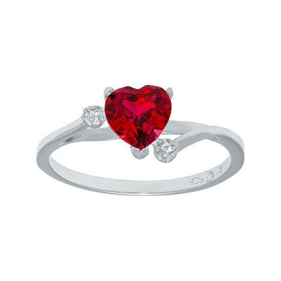 Lab-Created Ruby and Genuine White Topaz Sterling Silver Heart-Shaped Ring
