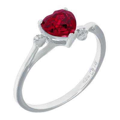 Lab-Created Ruby and Genuine White Topaz Sterling Silver Heart-Shaped Ring