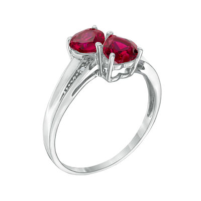 Lab-Created Ruby and Diamond-Accent Sterling Silver Double-Heart Ring