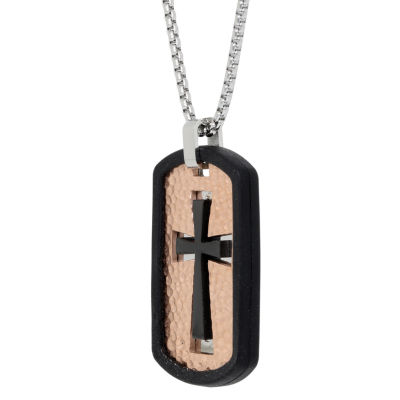 Mens Sterling Silver Cross Dog Tag 24 Inch Pendant Necklace