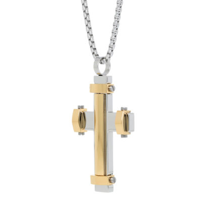 Mens Stainless Steel Cross 24 Inch Pendant Necklace