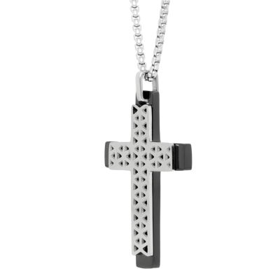 Mens Sterling Silver Cross Pendant Necklace