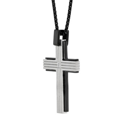 Mens White Cubic Zirconia Sterling Silver Cross 24 Inch Pendant Necklace