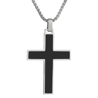 Mens Sterling Silver Cross Pendant Necklace