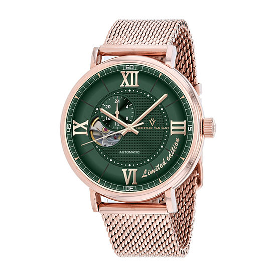 Christian Van Sant Mens Automatic Rose Goldtone Stainless Steel Bracelet Watch Cv1148